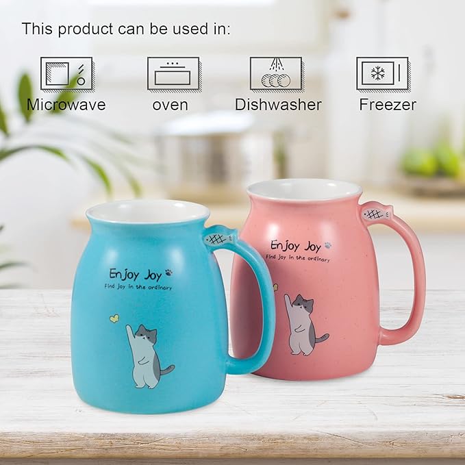 Cute Cat Cup Ceramic Coffee Mug with Kawaii Cat Wooden Lid, Lovely Stainless Steel Spoon, Anime Kitty Thicken Wooden Coaster, Christmas Birthday Cute Thing Japanese Mug 16oz (Pink)