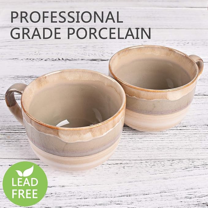 Bosmarlin Large Ceramic Coffee Mug Set of 2, Stoneware Jumbo Latte Mugs for Office and Home, 16 Oz, Dishwasher and Microwave Safe(Brown Grey, 2) - Image 3