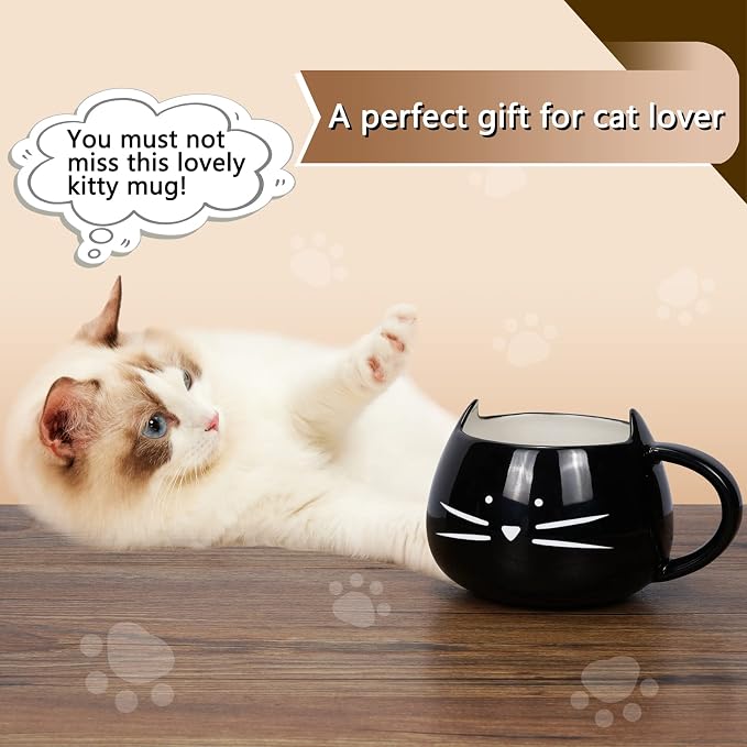 Koolkatkoo Cat Coffee Mugs for Cat Lover, Ceramic Kitty Tea Mug Gifts for Women Girls 12 oz Cup Black - Image 7