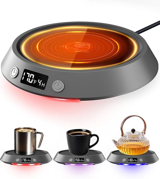 Kepwam Coffee Mug Warmer - 50W Electric Coffee Warmer for Desk 3 Temp Settings & 2-9 Timer Smart Cup Warmer for Desk Candle Warmer Plate with LED Lights Beverage Tea Milk Warmer for Home & Office by Kepwam