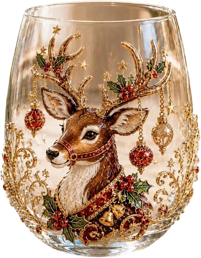 3D Christmas Glass Art Cup, Luxury Raised Holiday Glassware Collection | Cute Festive Stemless Wine Glasses,Artistic Holiday Table Ornaments,Perfect Christmas Home Decor Gifts for Various Beverages - Image 2