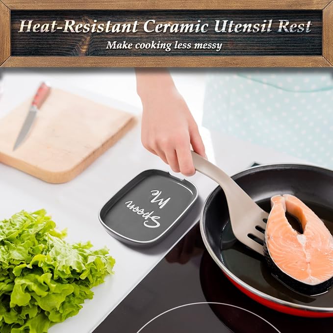 Ceramic Spoon Rest for Stove Top, DAYYET Large Spoon Holder for Kitchen Counter, Coffee Spoon Rest, Heat-Resistant Cooking Utensil Rest, Kitchen Decor, Gray - Image 4
