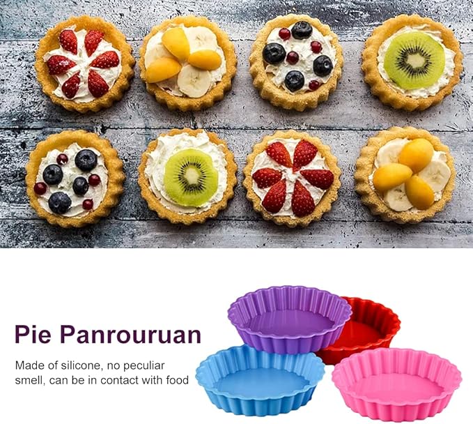 8 Pack Silicone Tart and Pie Molds, 4.2 Inches Round Baking Molds, Small Fluted Cake Pans Mini Quiche Tart Pans for Baking Pies, Tarts, Cakes, Small Dessert DIY (Random Color)