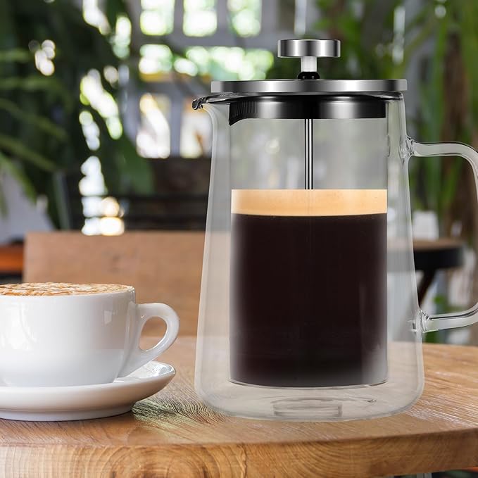 350/650/1000ml French Press Coffee Maker, Double Wall Glass French Press, Clear French Press Tea Maker, Multifunctional Coffee Press Coffee Maker for Home Office (650ML)