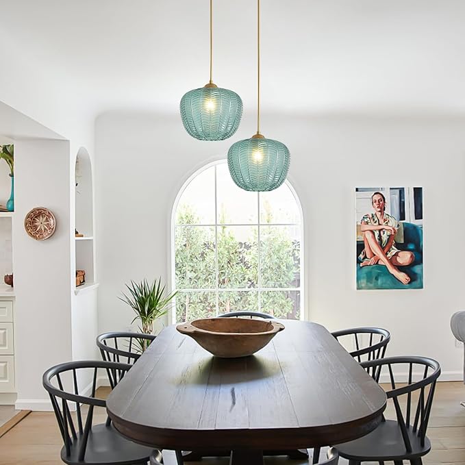 KCO Lighting Vintage Green Glass Pendant Light Gold Globe Pendant Lights Mid Century Modern Hanging Light Retro Pendant Light Fixtures - Image 6