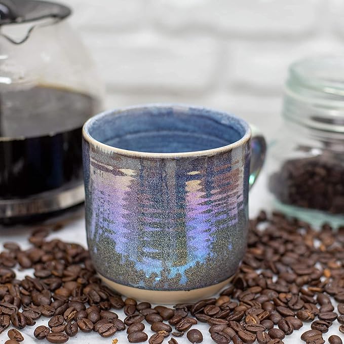 Elanze Designs Glossy Reactive Glaze Large 17 Fluid Ounce Everyday Kitchen Food Grade Ceramic Stoneware Coffee Mug Cup with Comfort Curved Handles, Set of 4, Purple Rainbow - Image 6