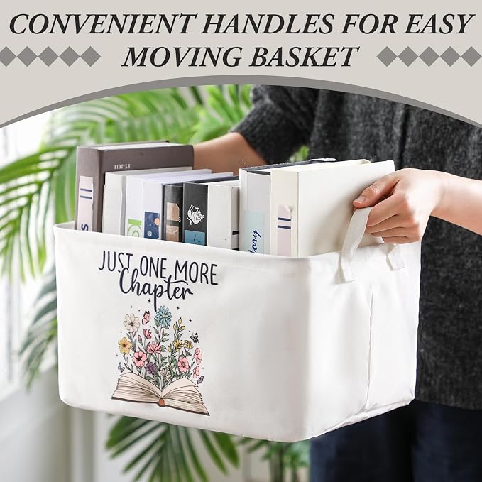 Marsui Book Lover Gifts Just One More Chapter Book Storage Basket to Be Read List Storage Bin Bookish Accessories Bookworm Gift for Club Members Student Teacher Reading Accessories - Image 3