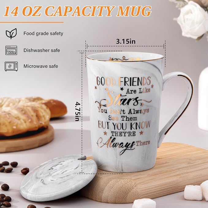 Best Friend Birthday Gifts for Women, Friendship Gifts for Women, 14 Oz Mug | Grey Ceramic Marble Coffee Mug with Spoon, Lid, Card, Gift Box, Perfect Birthday Present for Her, Friend, BFF, Bestie, Sister - Image 2