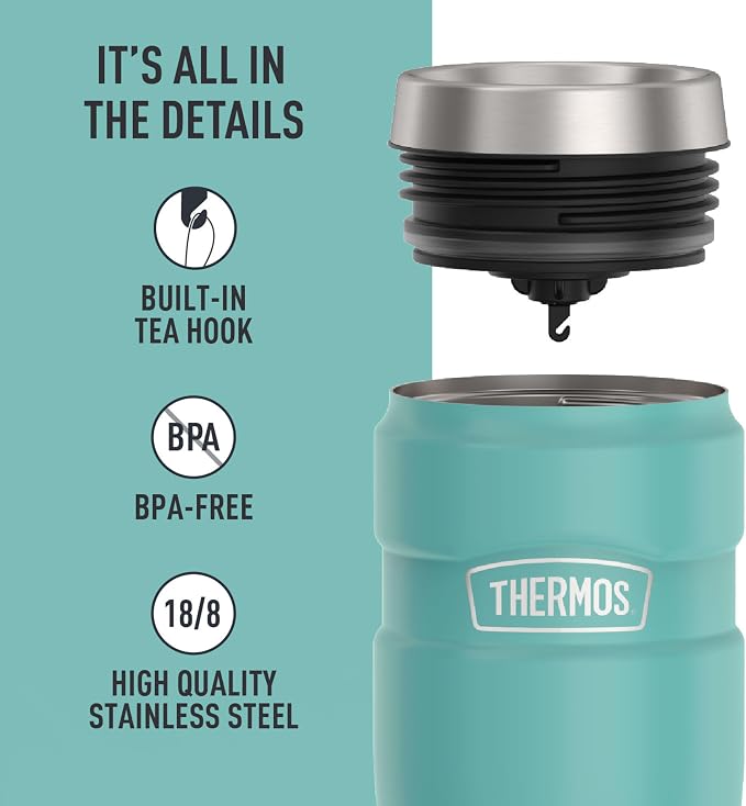 THERMOS Stainless King Vacuum-Insulated Stainless Steel Tumbler - 16oz, Matte Teal - Insulated Coffee Tumbler for Hot & Cold Drinks - Leak-Proof & Sweat-Proof for Commuting & Traveling - Image 4