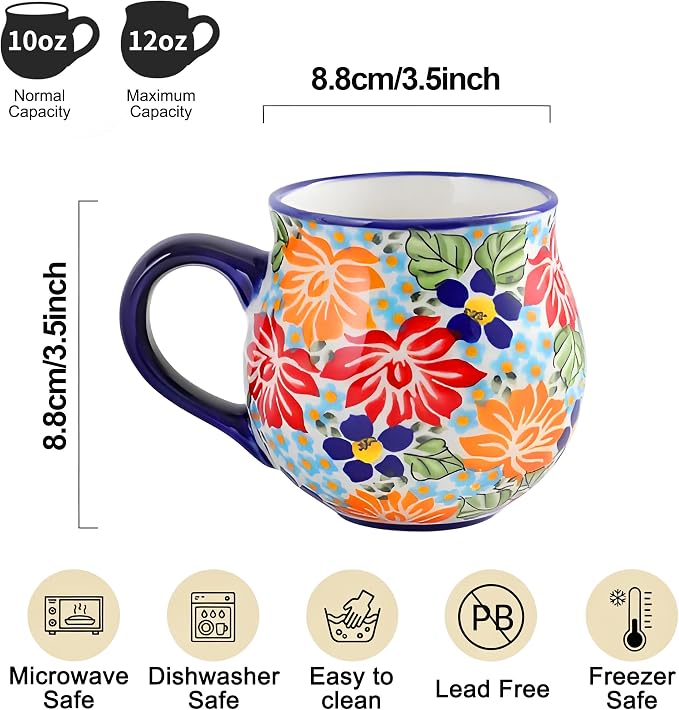 ALMA 12oz Handpainted Flower Ceramic Tea Cup | Microwave & Dishwasher Safe, Ideal for Morning Coffee Tea, Home Kitchen Dining Room Display, For Home Makers & Women - Image 2