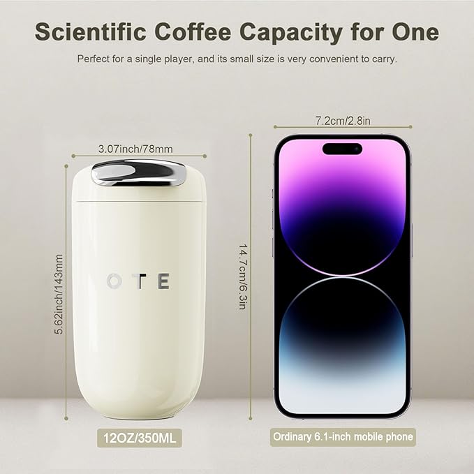 OTE Coffee Cup Travel Mug 12 OZ, Keep Ice & Hot Personal Coffee Cup, 350 ML Vacuum Insulated Tumbler, BPA-Free Stainless Steel Coffee Cups, Leakproof, Black
