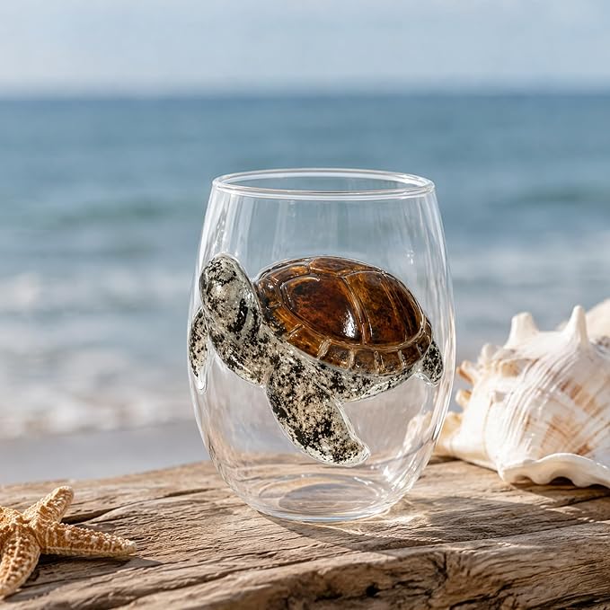 Blue Handmade Stemless Ocean Glass Cup 3D Sculpted White Style 7 | 3D Sculpted Handmade Blue Ring Stemless Glass Ocean Cup Handblown Glassware (White Style 7) - Image 3