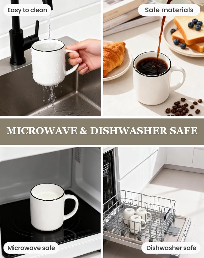 OTAGO Coffee Mugs for 4, 12 oz Mug Set, Dringking Cup with Handle for Coffee, Tea, Cocoa, Green Rim - Image 5