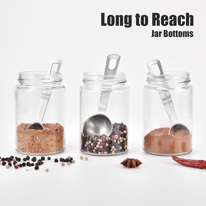 Doosu Measuring Spoons Set of 5-18/8 Stainless Steel Heavy Duty Teaspoons Tablespoons with Engraved Metric & US Measurements, Metal Measure Spoon for Dry and Liquid Ingredients, Dishwasher Safe