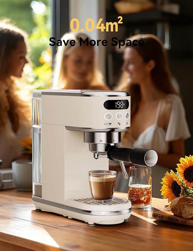 Neretva Espresso Machine 20 Bar Super Compact Espresso Coffee Machine-Beige | Professional Stainless Steel Espresso Maker with LED Display and Powerful Steam for Home Baristas to Make Latte, Cappuccino - Image 6