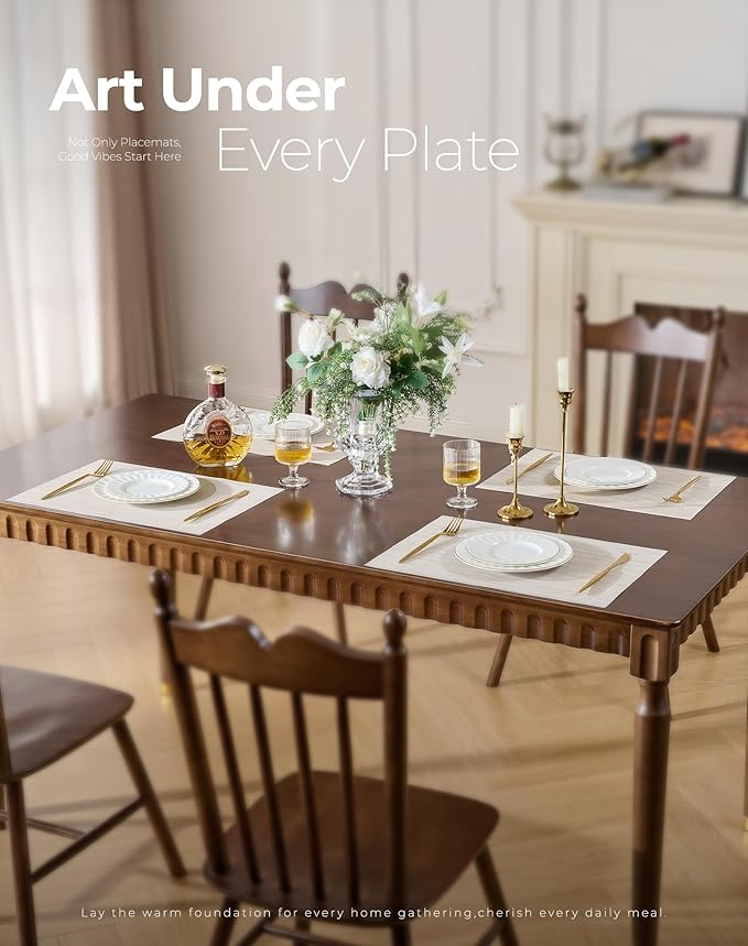 Leetaltree Beige White Placemats Set of 20 - Heat Resistant Non-Slip Place mats for Dining Table, Washable Durable PVC Vinyl Woven Table Mats(Beige White, 20) - Image 2