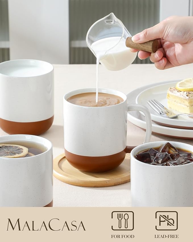 MALACASA Ceramic Coffee Mugs Set of 4, 16oz Coffee Cups, Modern Farmhouse Mugs for Coffee, Latte, Tea, Hot Chocolate, Cappuccino, Milk, Microwave & Dishwasher Safe, Khaki White, Series TARA - Image 3