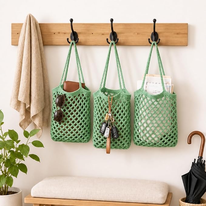 Honeydak Boho Decor Hanging Wall Baskets for Kitchen 3 Pack Teardrop Baskets with Hooks Storage Fruit Onion Vegetable Potato for Home(Sage Green,Mesh,Cotton Rope) - Image 5