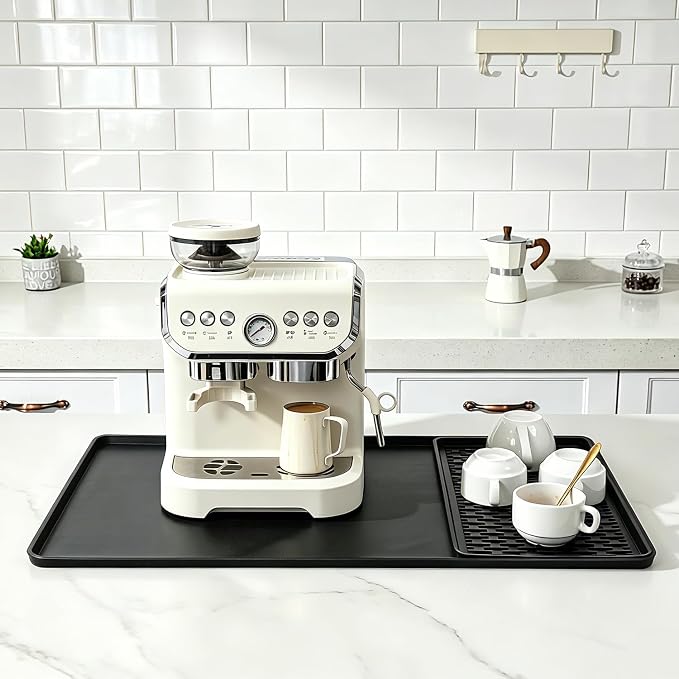 Caketime 2 In 1 Silicone Coffee Bar Mat Accessories for Ninja Coffee Maker with Detachable Dish Drying Rug Kitchen Counter Under Sink Drainer Appliances New Home Decor 16"x20" Black - Image 3
