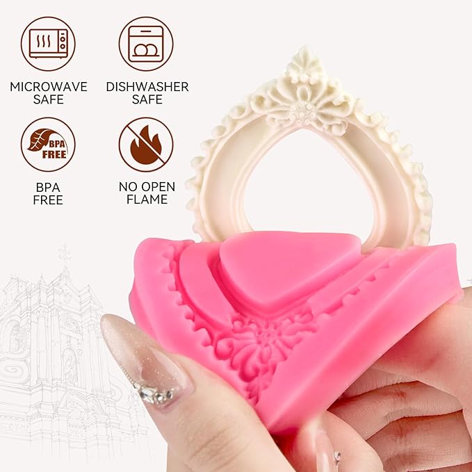 4 Pcs Photo Frame Silicone Molds, Baroque Style Picture Photo Frames Fondant Molds for Cupcake Topper, Chocolate, Candy, Donut Cake Puck Decoration and Clay Craft Making