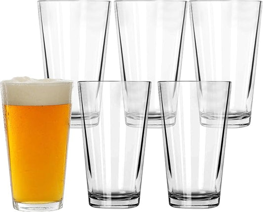 Pint Glasses Set of 6 - 16 oz Drinking Glasses Made for Cold Beverages - 16 oz Mixing Glass & Highball Set of 6 for Homes, Pubs & More - Freezer & Dishwasher-Friendly Cocktail Glasses, PARNOO by LightInTheDark