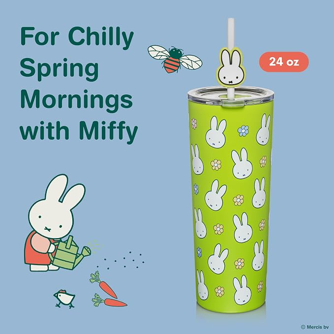 Dragon Glassware | Miffy Stainless Steel Tumbler with Straw, 24 oz - Green | Vacuum Insulated Stainless Steel Tumbler with Straw & Lid; Double Walled Tumbler with Straw Charm; Miffy Cup with Lid - Image 2
