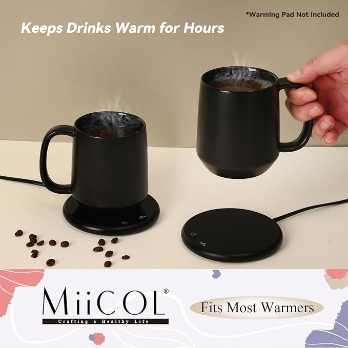 Miicol Ceramic Coffee Mug, 16 oz Large Coffee Cup, Tea Mug with Handle, Flat Bottom Mug for Men, Women, Office, Microwave and Dishwasher Safe, Multi-Color, Black - Image 4