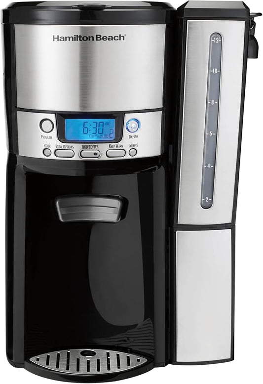 Hamilton Beach One Press Programmable Dispensing 12 Cup Coffee Maker with Internal Coffee Pot, Stays Warm and Fresh for Hours, 60 oz. Removable Reservoir, Black & Stainless Steel (47950) by HamiltonBeach