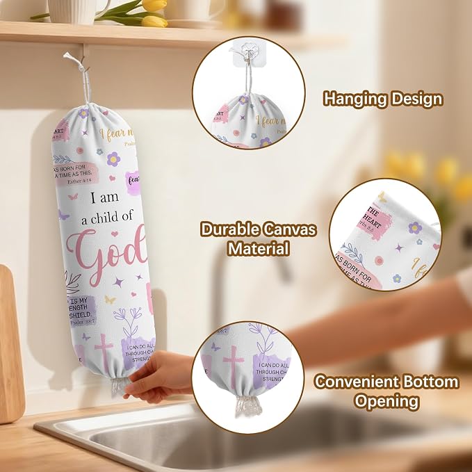 Child of God Plastic Bag Holder Dispenser, Plastic Grocery Bag Organizer & Wall Mount Paper Trash Bags Saver Storage for Kitchen Home Pantry Decor, Faith Kitchen Decor Shopping Bags Storage Dispenser - Image 3