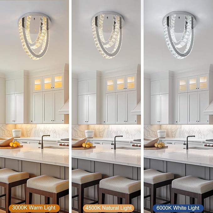 Modern Crystal Ceiling Light Chandelier, Flush Mount Lighting Fixture Pendant Ceiling Lamp Light for Living Room Bedroom Dining Room Hallway - Image 8
