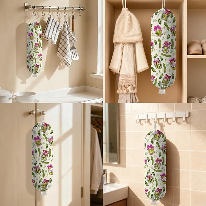 Pickle Plastic Bag Holder Dispenser, Plastic Grocery Bag Organizer & Wall Mount Paper Trash Bags Saver Storage for Kitchen Home Pantry Decor, Pickle Kitchen Decor Shopping Bags Storage Dispenser - Image 7