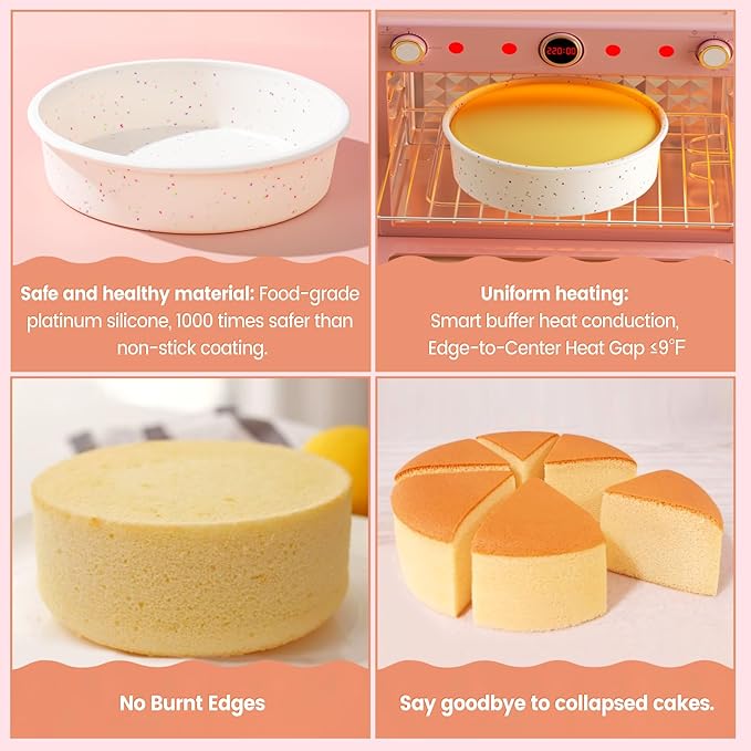 SJ 10 Inch Silicone Round Cake Pan with Metal Reinforced Frame 1Pack, Nonstick Silicone Cake Mold for Baking Suitable for Making Layers, Cheese & Chocolate Cakes