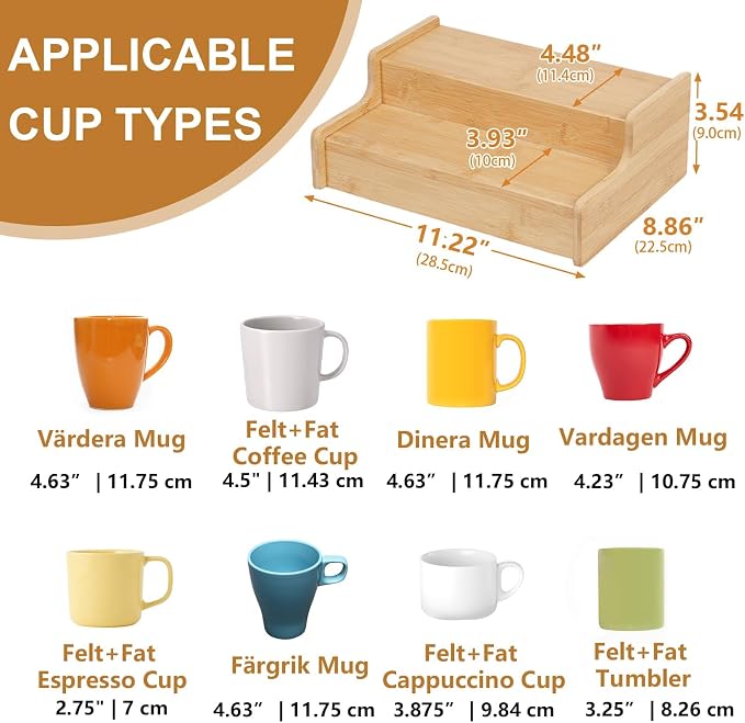 Hongtamoya 2-Tier Expandable Bamboo Coffee Mug Holder, Mug Organizer for Kitchen Cabinets, Mug Cup Rack, Multi-Functional Cup Holder Shelf, Coffee Bar Organizer, Home - Image 3