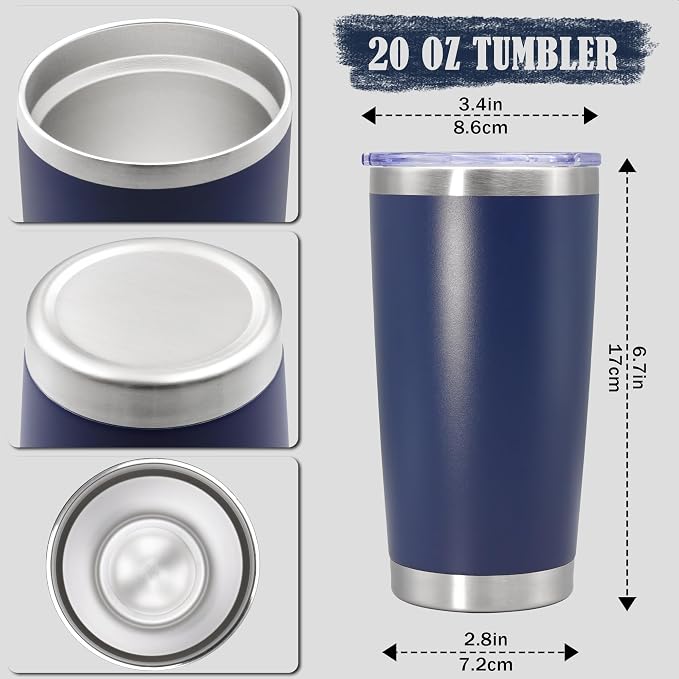 20oz Tumbler Insulated Coffee Tumblers with Lid Stainless Steel Navy 12P | 20 oz Tumblers Double Wall Insulated Vacuum 20oz Coffee Mug Leak Proof Tumblers with Lid Powder Coated - Navy 12 Pack - Image 4