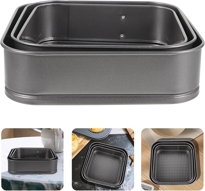 Springform Cake Pan Set of 3 (4, 7, 9 Inch) Square Leakproof Nonstick Cheesecake Pans with Removable Bottom Carbon Steel Bakeware - Image 9