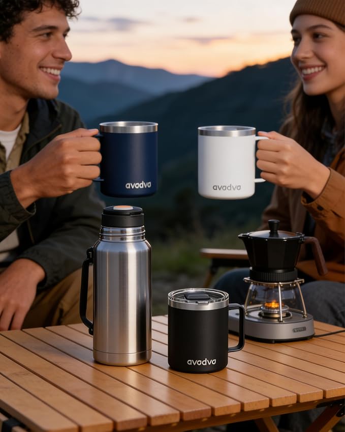 2 Pack 12oz Insulated Coffee Mug with Lids – Double Wall Stainless Steel Travel Cups with Handle, Keep Hot & Cold Drinks, Ideal Gift for Coffee Lovers, Home, Office & Camping, Black - Image 7