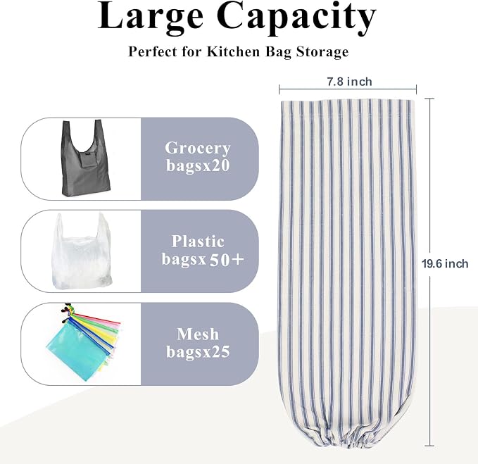 Plastic Bag Holder, Wall Mount Grocery Bag Holder, Reusable Trash Bags Organizer for Home Kitchen Pantry Decor (Blue) - Image 3
