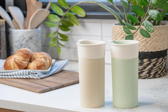 Ello Ogden 16oz Ceramic Travel Mug with Slider Lid and Sleeve, Honeydew | Splash-resistant ceramic travel mug with slider lid and protective silicone sleeve. BPA-free, great for coffee and tea. - Image 2