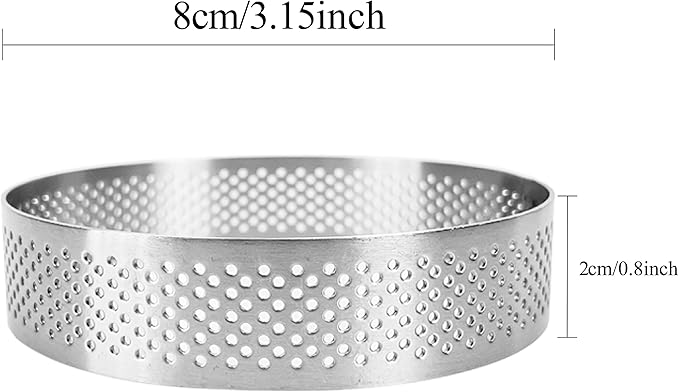 4 Pieces Perforated Tart Ring, 8cm High Grade Stainless Steel Heat-Resistant Cake Dessert Ring, 3.15 inch Pastry Mold Round