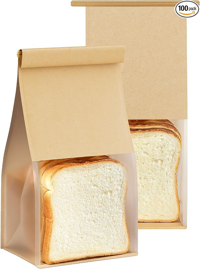 FireKylin Bread Cookie Bags with Window & Tin Tie 5.1x3.9x11.0 (100,Medium) | Food Safe Brown Paper, Clear Window, Reusable Tin Tie, for Homemade Bread, Cookies, Muffins, Pastry, Candy, Party Favor by FireKylin