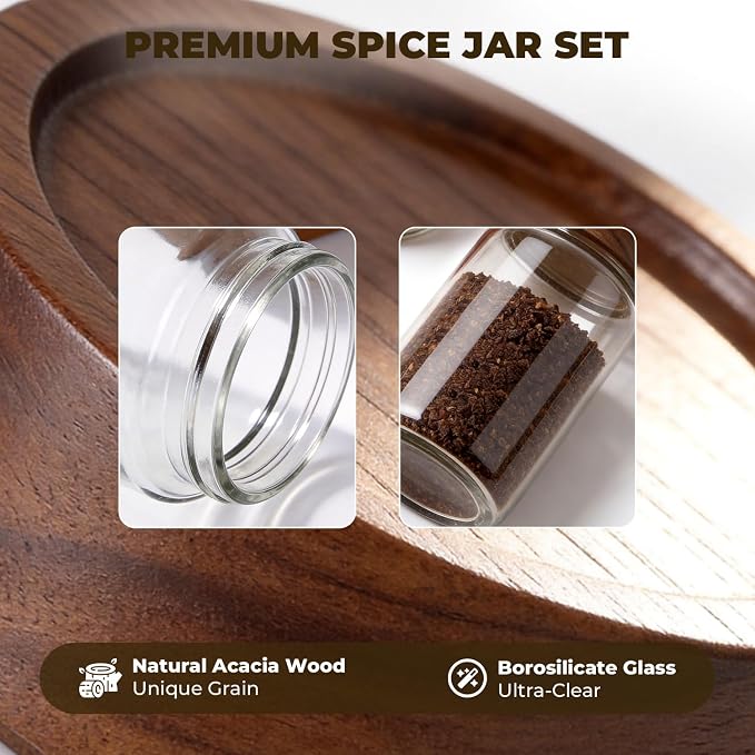 4 Pack 8 oz Glass Spice Jars with Wooden Lids, Tall Small Mason Jars with Airtight Acacia Wood Lid, Empty Clear Containers for Herb, Seasoning, Sprinkles & Pantry Organization - Image 3