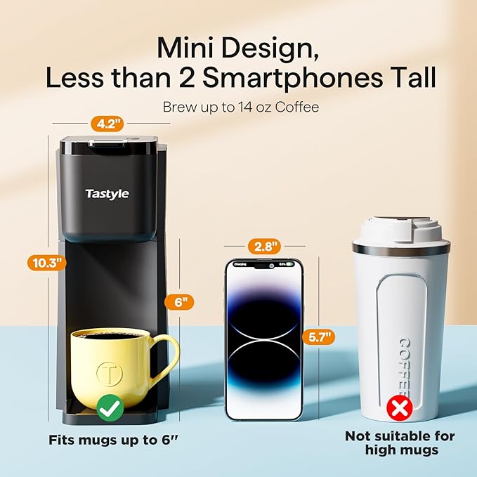 Tastyle Mini Single Serve Hot and Iced Coffee Maker for K Cup and Ground | 6 to14 Oz Brew Sizes, with Recipe Book, for Home, Travel, RV, Office and Dorm, 120V, K310IC, 2.0 version, Classic Black - Image 4