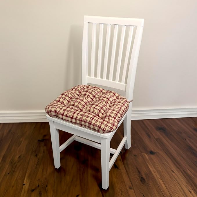 Barnett Home Decor Dining Chair Pad with Ties Montgomery Red Plaid - Size Small 15 x 17 Chair Cushion - Latex Foam Fill Cushion, Reversible, Machine Washable - Red and Tan Tartan - Image 2