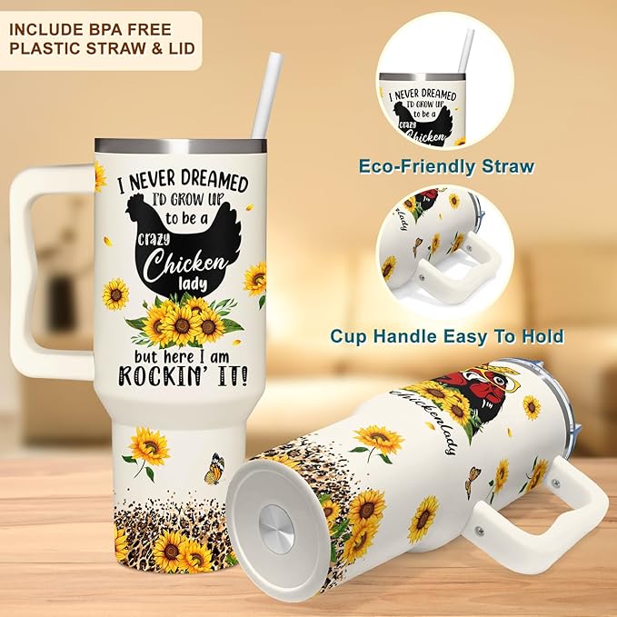 Chicken 40Oz Tumbler With Handle - Mothers Day & Birthday Gift Idea For Chicken Lovers