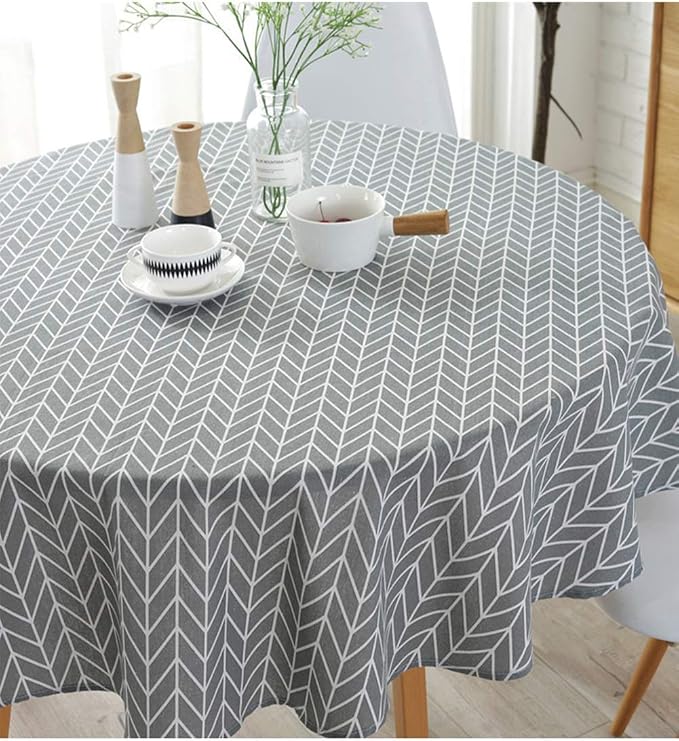 meioro Grey Farmhouse Table Cloth Round Cotton Linen Nordic Twill Tablecloths Wrinkle Free Fabric Arrow Stripe Table Cloths Rustic Cover for Kitchen Dining Party Outdoor Picnic(Round 39 Inch) - Image 4