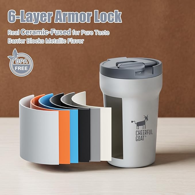 CHEERFUL GOAT Travel Coffee Mug – Stainless Steel Ceramic Lined Mug Insulated Tumbler, with lid, 12oz Leak Proof Cup for Hot and Cold Water Coffee at Home, Office, or On the Go (Grey) - Image 5