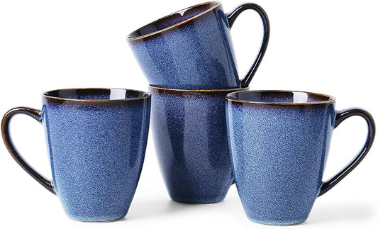 MONITO 17 OZ Coffee Mugs Set of 4, Large Ceramic Blue Coffee Mugs Set with handle for Tea/Latte/Milk/Cocoa, Funny Tea Cups for Office and Home, Engagement Gifts.(Starry Blue) by MONITO