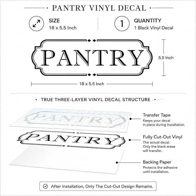 Kitchen Pantry Door Vinyl Decal: 18 x 5.5 Inch Cut-Out Lettering | 1 Black PANTRY Decal For Smooth Kitchen Pantry Doors And Cabinets - Image 5