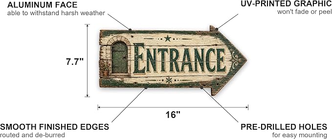 Entrance Right-Pointing Arrow Sign — Die-Cut Metal Directional Wall Decor | barnwood look, rustic, durable print, ready to hang - Image 2