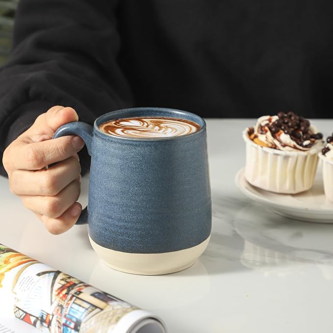HASENSE Porcelain Coffee Mugs Set of 6, 15 Ounce Large Ceramic Coffee Cups Set with Handle for Latte, Tea, Cocoa and Hot Chocolate, Dark Blue Coffee Mugs for Men and Women, Microwave Safe - Image 4